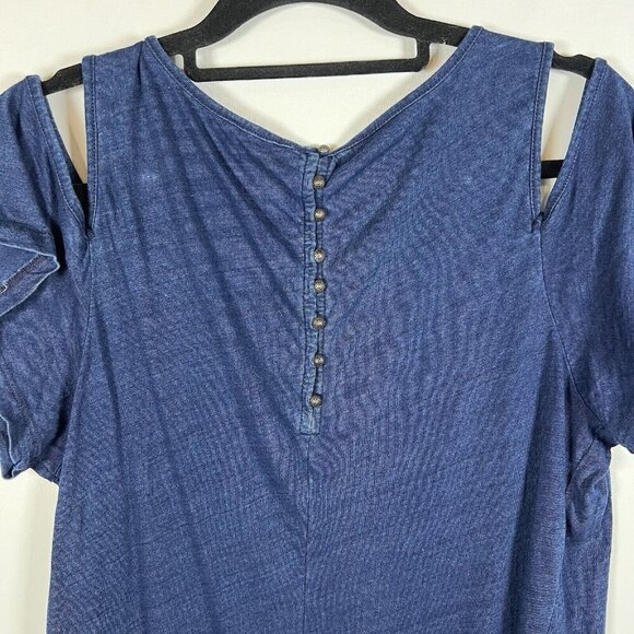 Lucky Brand Women Navy Blue & Red Embroidered Cold Shoulder Blouse Top Sz LARGE - Picture 9 of 11